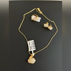 New natural White Jade Gemstone Necklace, ring and earrings set